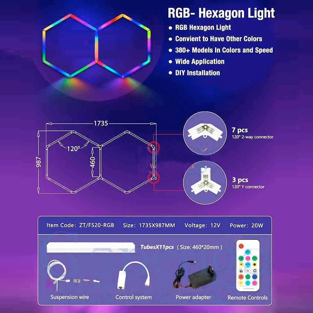 2 Piece RGB Hexagon Modular LED Lighting Kit - Hexagon Lights Modular Floor Tiles