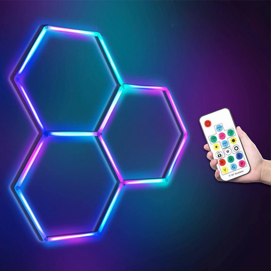 3 Piece RGB Hexagon Modular LED Lighting Kit - Hexagon Lights Modular Floor Tiles