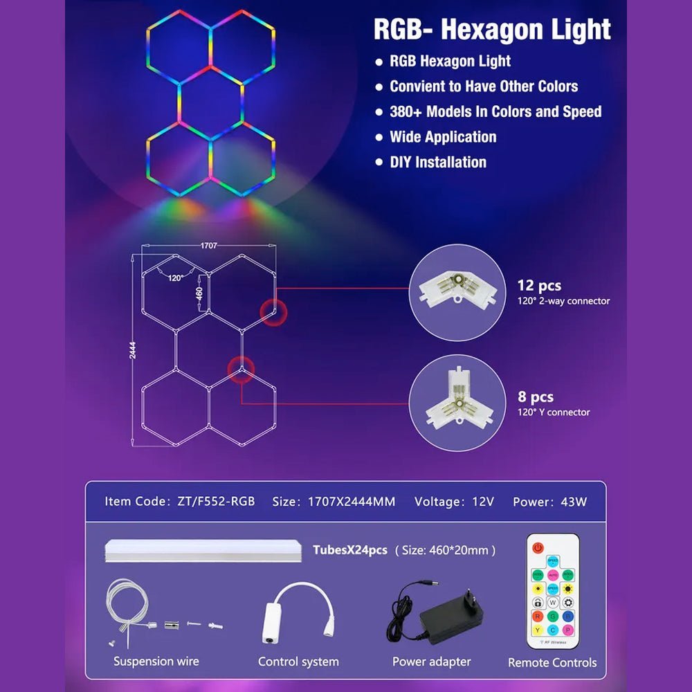 5 Piece RGB Hexagon Modular LED Lighting Kit - Hexagon Lights Modular Floor Tiles