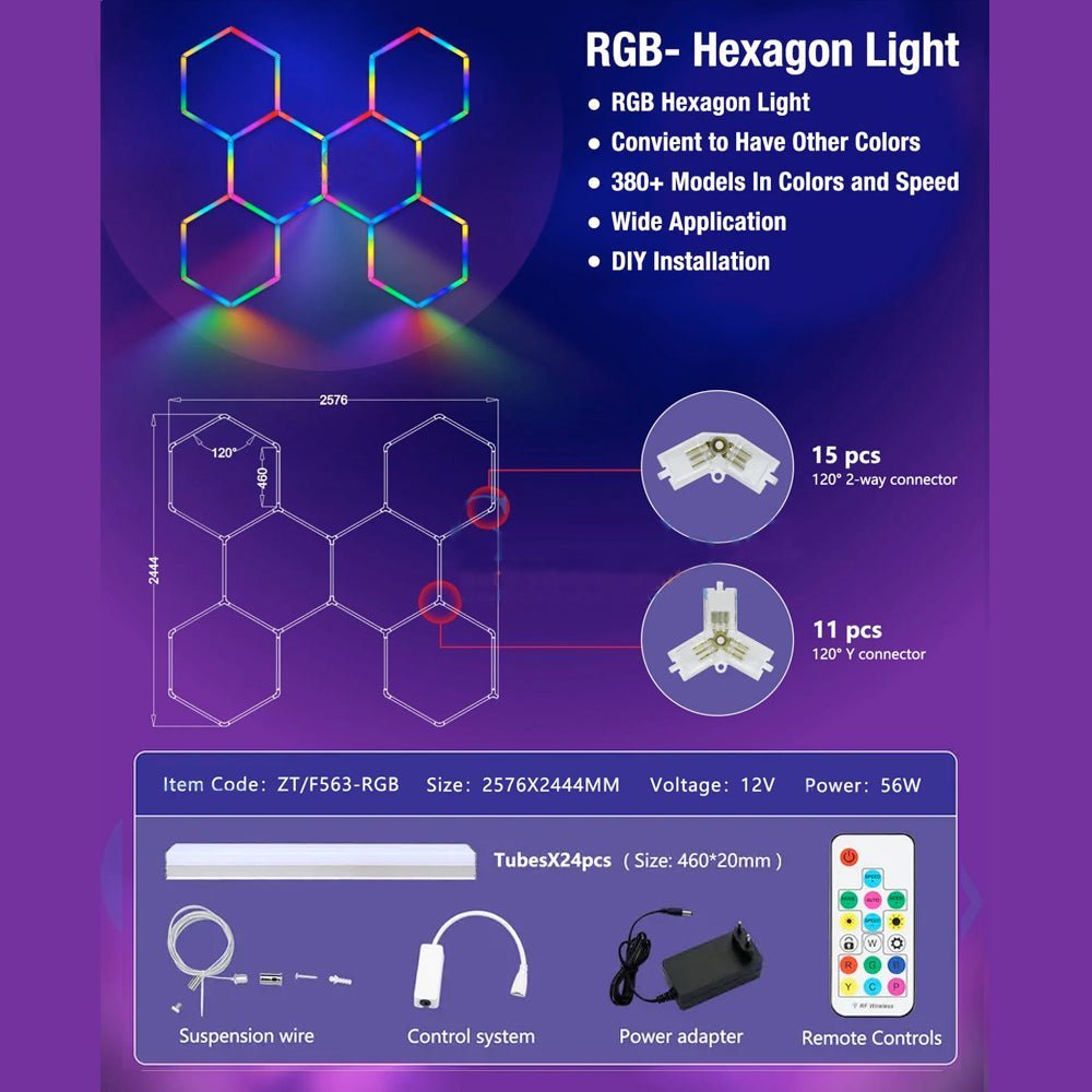 6 Piece RGB Hexagon Modular LED Lighting Kit - Hexagon Lights Modular Floor Tiles