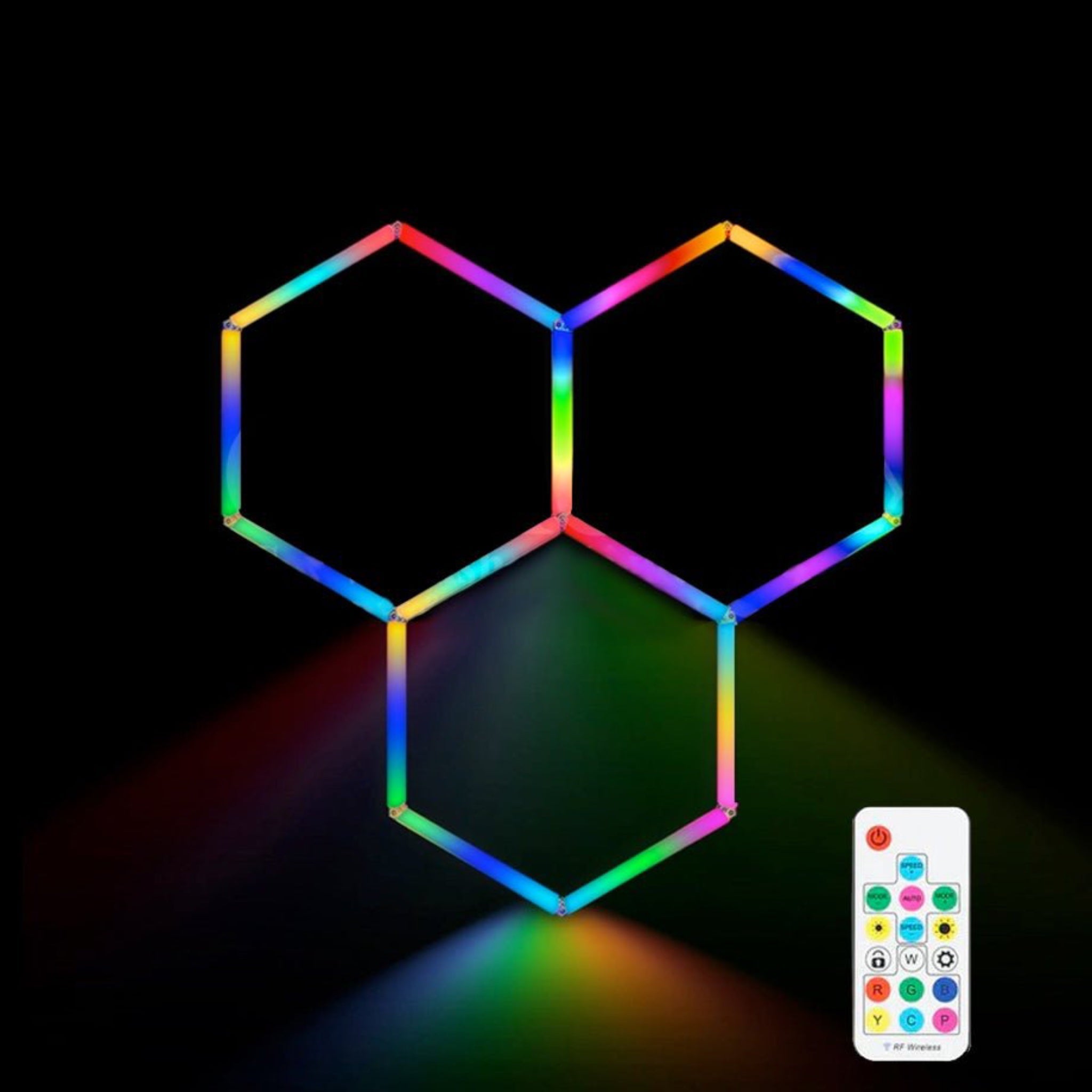 3 Piece RGB Hexagon Modular LED Lighting Kit – Hexagon Lights Modular ...