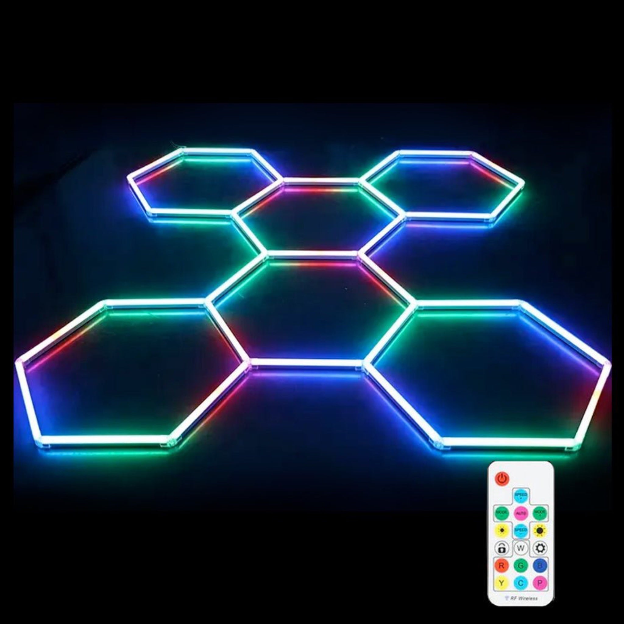 6 Piece RGB Hexagon Modular LED Lighting Kit – Hexagon Lights Modular ...