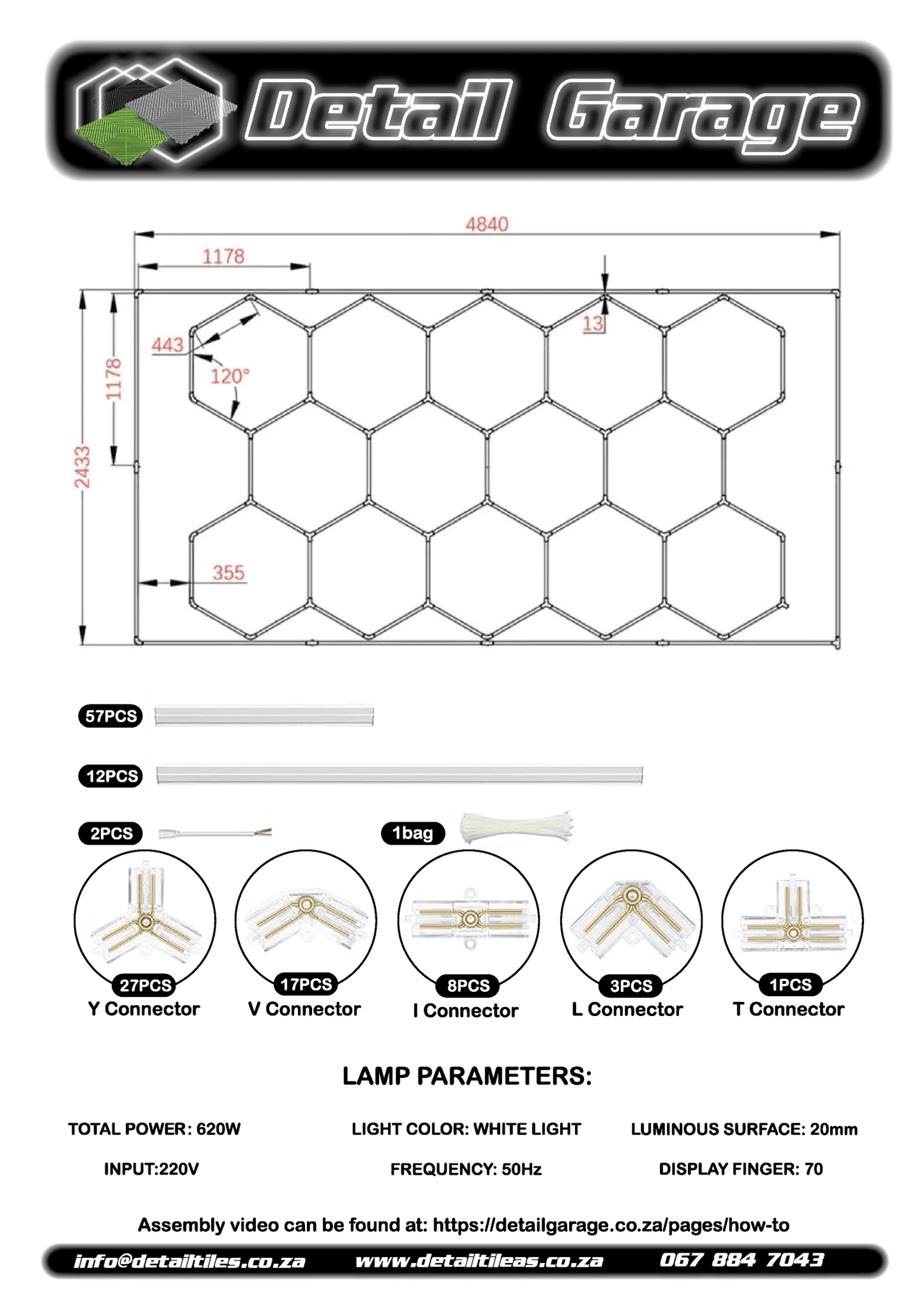 Hexagon Light (14 Hex Shapes Plus Blue Border) - Detail Garage SA